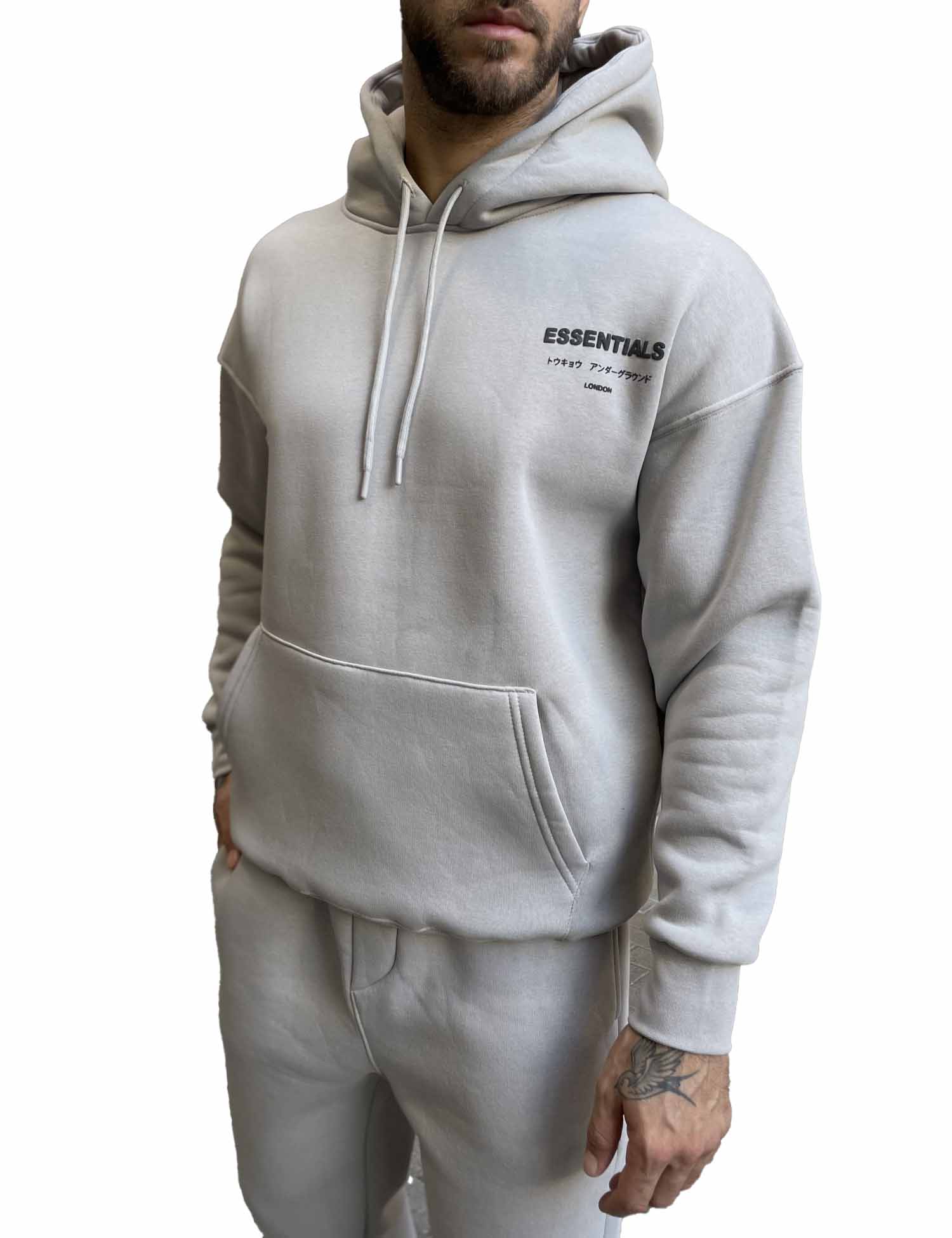 Ανδρικό γκρι φούτερ με κουκούλα και λογότυπο στο στήθος ES26016G φωτογραφία